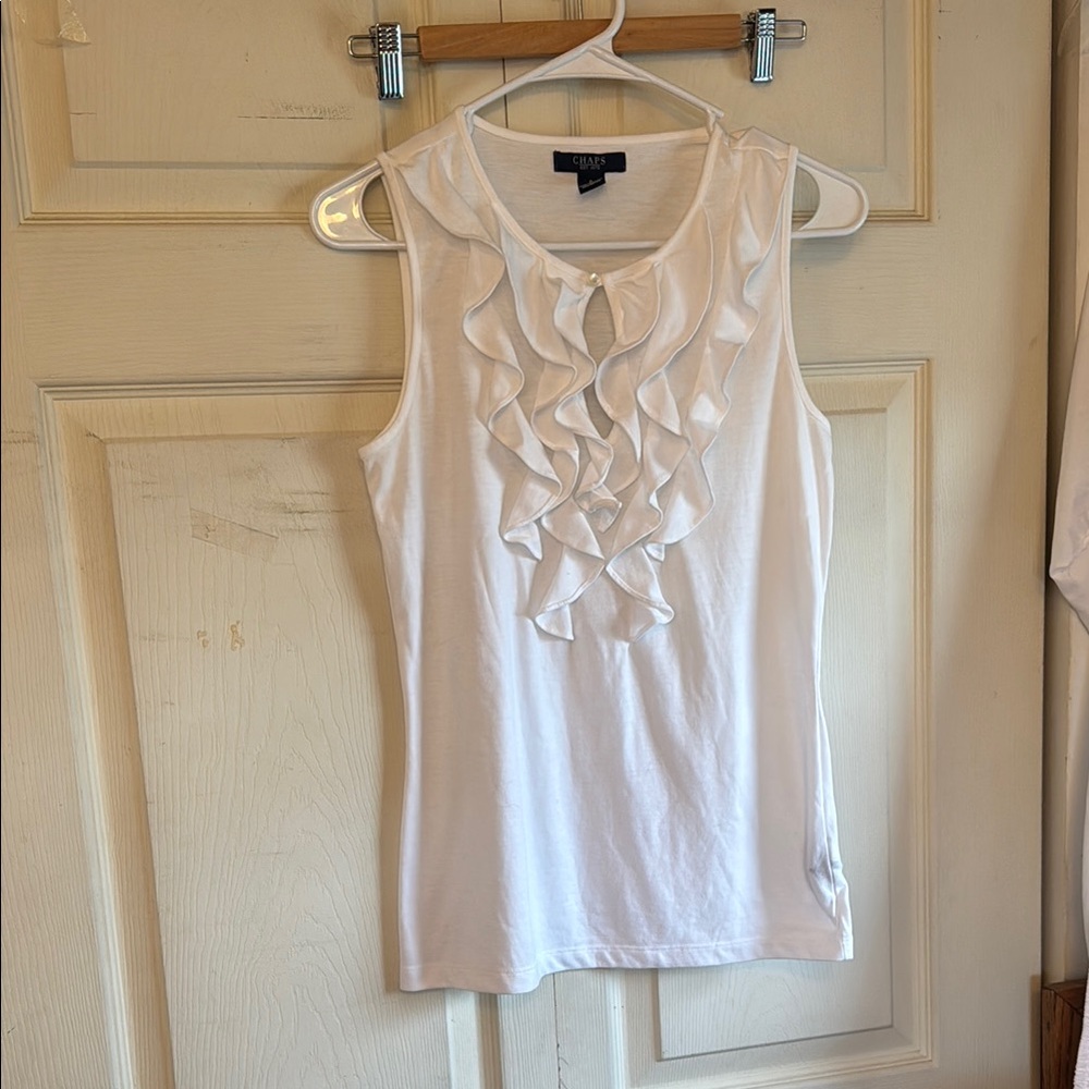 Chaps White Sleeveless Ruffle Top